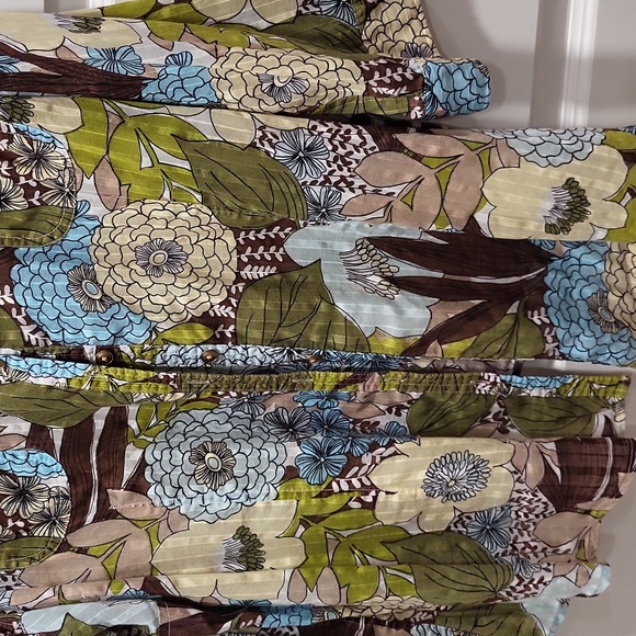 PERFECT SHIRT AVENUE BLUE, GREEN & BROWN FLORAL BUTTON UP 3/4 SLEEVES SZ 22-24 - Picture 3 of 4
